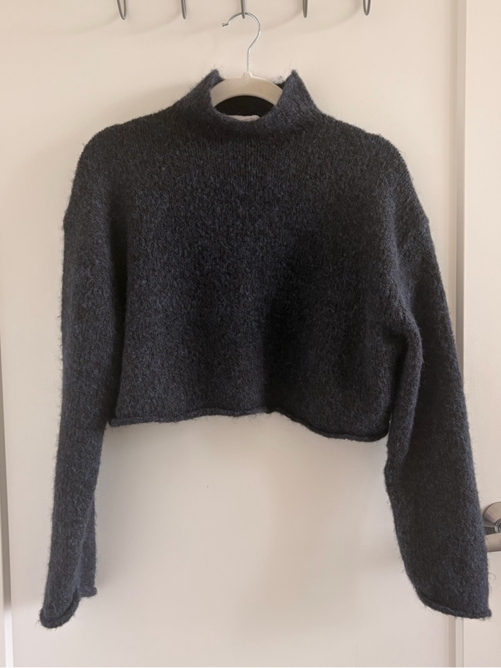 Dark Navy Mock Neck Cropped Sweater